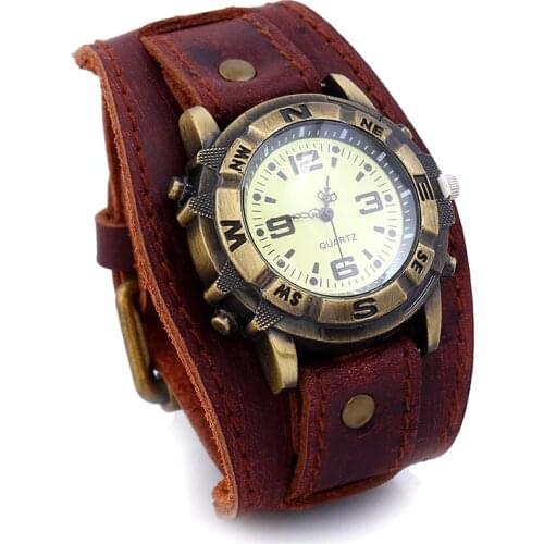 NEW Vintage Retro Soft Wide Faux Leather Strap Watch Men Fashion Wristwatches Bracelet Bangle Dress Watches Clock