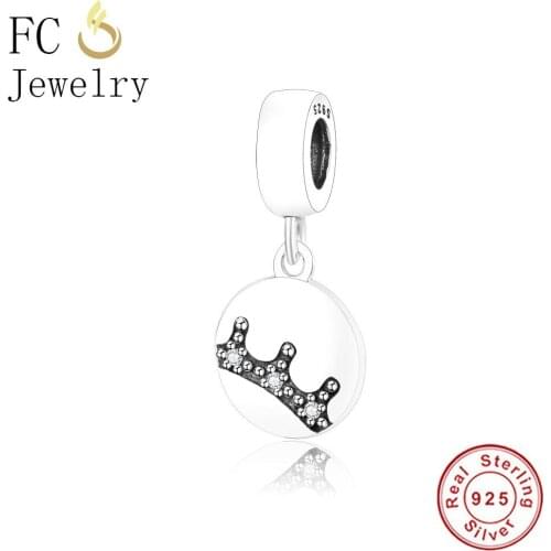 FC Jewelry Fit Original Brand Charms Bracelet 925 Silver Crown Zircon Crystal Beads Pendant For Women Making Berloque DIY Gift