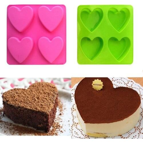 JX-LCLYL NEW 4-cell Love Heart Silicone Fondant Mold Cake Chocolate Soap DIY Baking Mould