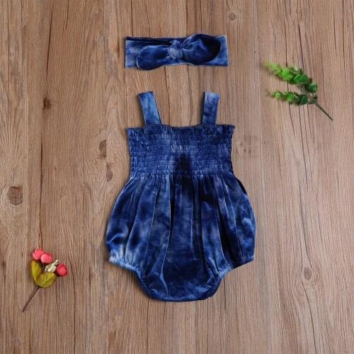 Pudcoco Newborn Baby Girl Clothes Square Neck Tie Dye Print Sleeveless Sling Romper Jumpsuit Headband 2Pcs Outfits Baby Girl Set