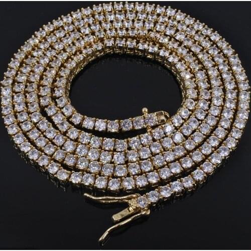 3mm 4mm 5mm cz brass tennis chain 1 row hiphop necklace mens women iced zircon cubic zirconia gold silver color rapper jewelry