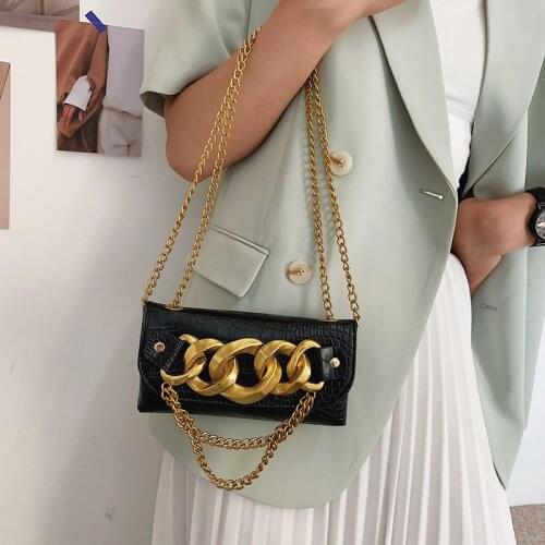 Mihaivina Fashion Women Bag Waist Pack Leather Crossbody Bags Female Crocodile Fanny Pack Thick Metal Chain Belt Bags Purse