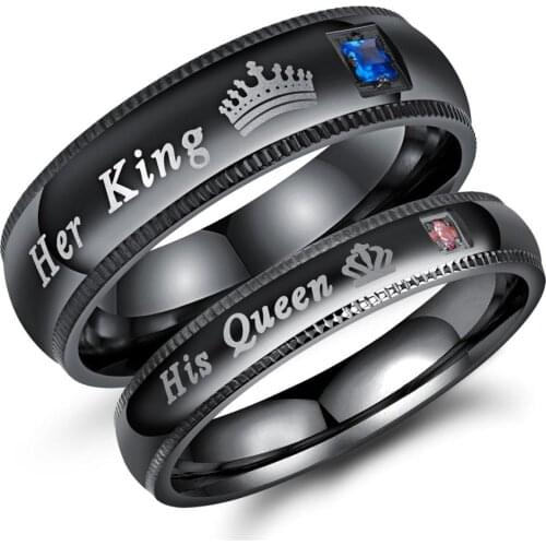 BONISKISS Fashion Her King And His Queen Stainless Steel Wedding Couple Rings For Women Men Jewelry Engagement Promise Ring