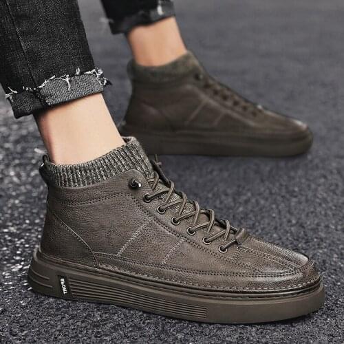 Men Shoes Men Autumn winter Boots High Quality Leahter Fashion Casual plush warm Boots Military Outdoor Retro Hiking Shoes men