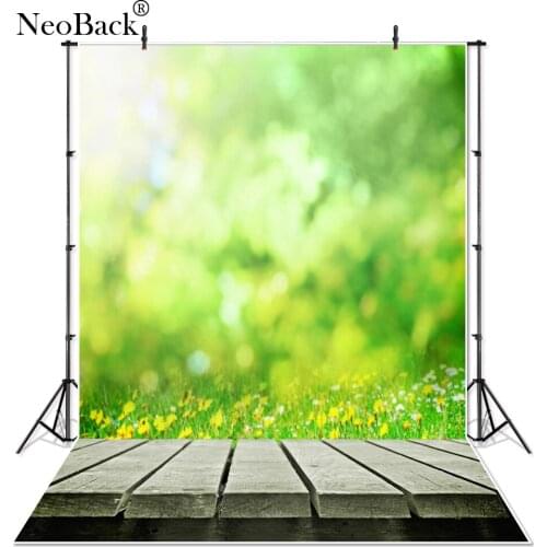 NeoBack Thin Vinyl Photo Studio Background Green Bokeh Kids Photography Backdrops Grass Flower Wood Floor Photo Backgrounds 1059