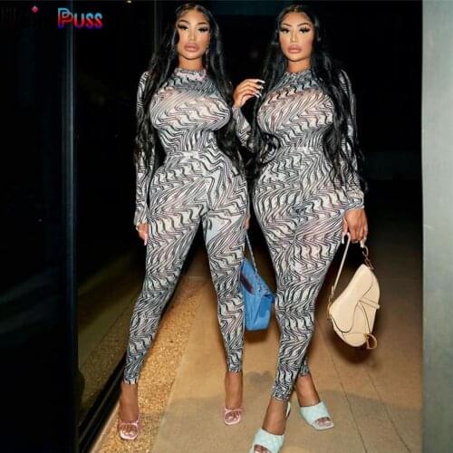 Weird Puss Autumn Trend Fitness Skinny Jumpsuit Print Casual Long Sleeve Bodysuit+Leggings Stretch Sporty Matching Activewear