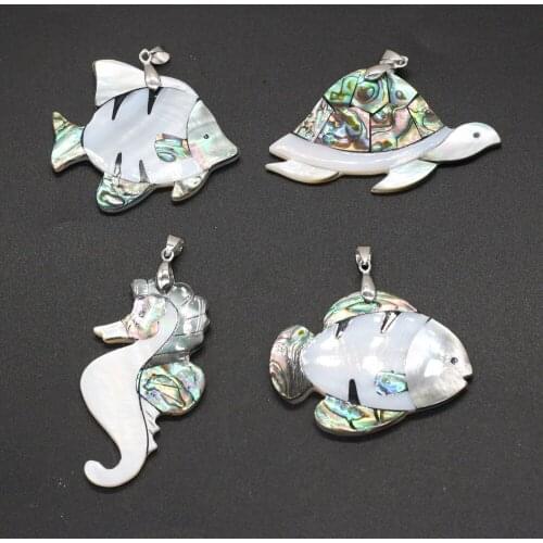 Natural Mother of Pearl Shell Pendant Cute Fish Tortoise Hippocampus Shape Shells Charms for Women Jewelry Making DIY Necklace