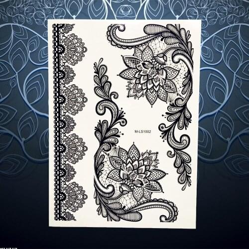 Sexy Body Arm Art Decal Black Ink Henna Tattoo Flower Lace Henna Bracelet 20x15CM Waterproof Temporary Tattoo Sticker