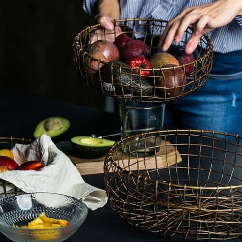 Japanese style Gold Iron Art Handmade Woven Storage Basket For Fruit Snacks Home Orangeizer Decor Box For Kitchen Livingroom