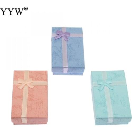 16PCs Cardboard Jewelry Gift Box Bowknot Jewelry Box Rectangle Earring Necklace Ring Bracelet Packaging Boxes With Sponge Inside