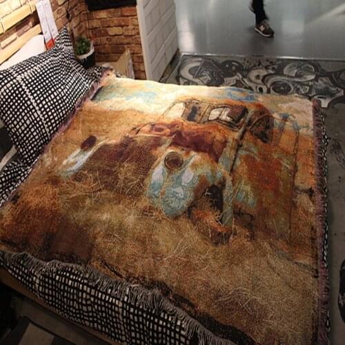 Retro Style Throw Knitting Leisure Summer Blanket Bedspread Sofa Couch Cover Home Decoration Vintage Car Pattern Blankets
