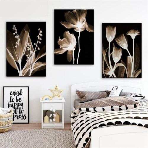 Transparent Flowers Home Decor Abstract Wall Art Canvas Print Pure Color Nordic Lotus Flower Painting for Room Office Wall Decor