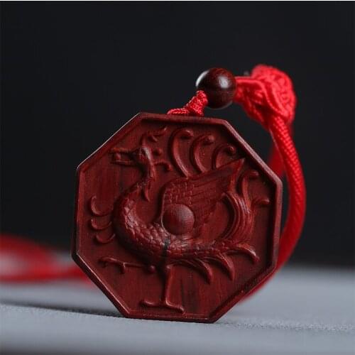 Pterocarpus santalinus 4cm Traditional Chinese Wooden sign Office Decoration Feng Shui Bag Pendant Car Hanging Mascot