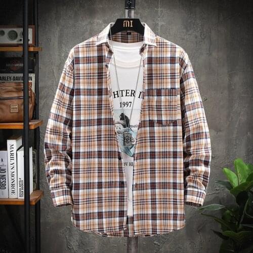 Fashion Korean Style plaid shirt Blouse Top Long Sleeve Pocket Slim Fit Shirts Men Dress Camisa Masculina