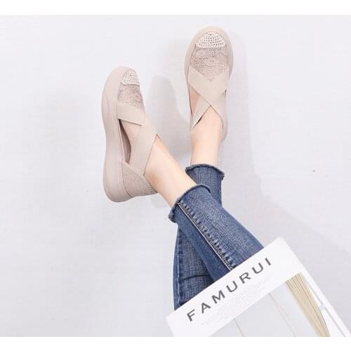 Fashion Sandals Women Retro Sewing Mesh Flats Summer Shoes Woman Elastic Bandage Casual Platform Sandals 2020 Sandalias Mujer