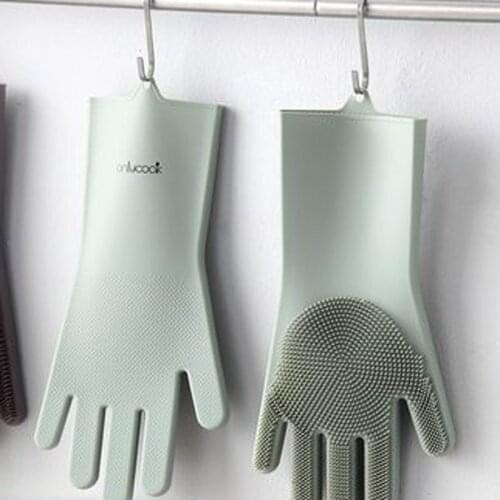 Thickened silicone dishwashing gloves, kitchen dishwashing brush, household waterproof handguard, dishwashing artifact, rubber