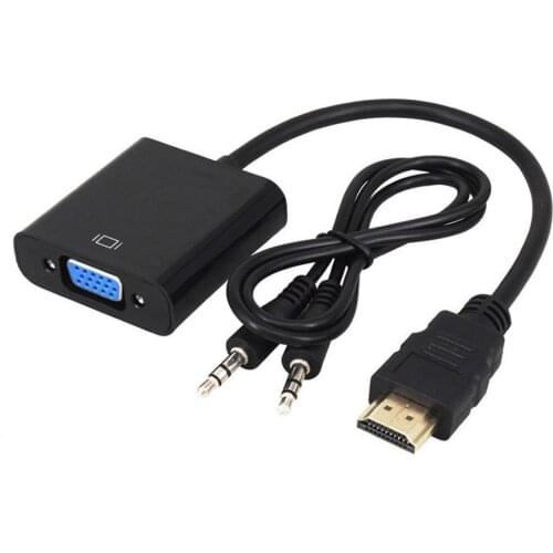 1080P Hdmi-Compatible Male To VGA Female Video Cable Converter With 3.5mm Audio Adapter EW5 Black Color Durable Useful TV