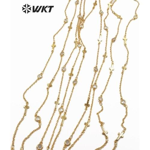 WT-RBC130 New Arrival! Cubic Zirconia & Cross Brass Chain in Gold Electroplated Rosary Chain 10 meters For Jewelry Making