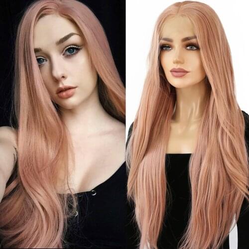 ORIANE Coral Orange Synthetic Lace Front Wigs For Women Long Wavy Soft Daily Lolita Cosplay Wigs High Temperature Fiber Red Wigs