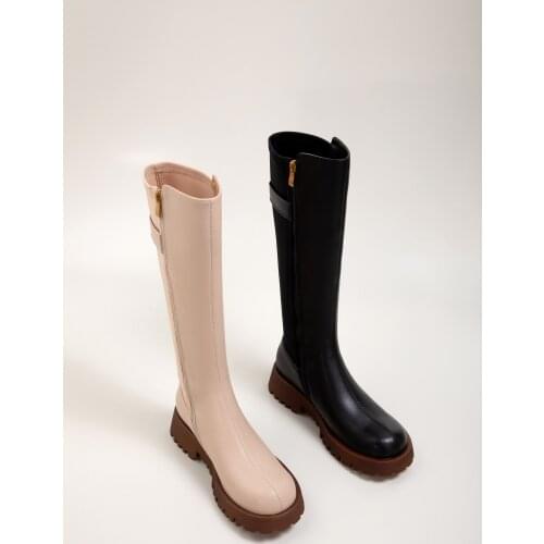 Osunlina Knee-High Riding Boots Genuine Leather Round Toe Thick Heels Zipper Buckle 2021 New Fashion Autumn Winter Woman Boots