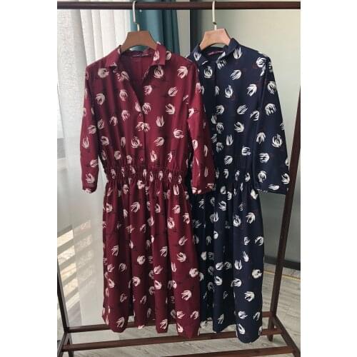 Women Dress Early Autumn New Tulip Print Cropped Sleeve Dress