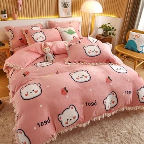 Winter Flannel Duvet Cover 1pcs Soft Warm Coral Fleece Blanket Keep Warm Lace Bed Quilt Covers 220x240 bedding Home Textiles