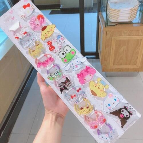 10Pc/Set Kuromi Sanrio Plush My Melody Cinnamoroll Kawaii Cartoon Cute Hairpin Rubber Band Anime Plush Toy For Girl Birthday Gif