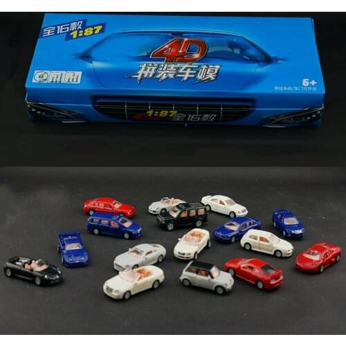 16PCS/Set 4D Plastic Assembled Car Scale 1:87 Modern Cars Collection Puzzle Assembling Toys For Children