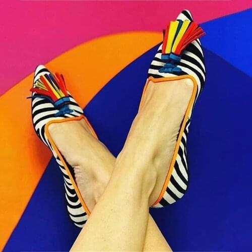 2020 women flats shoes woman flat casual plus size slip on shoe pointed toe tassel Womens shoes