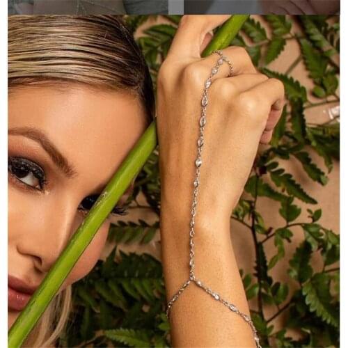 2021 Classic Fashion Crystal Inlay Chain Hand Harness Bracelets Trendy Simple Silver Color Finger Bracelets For Women Jewelry