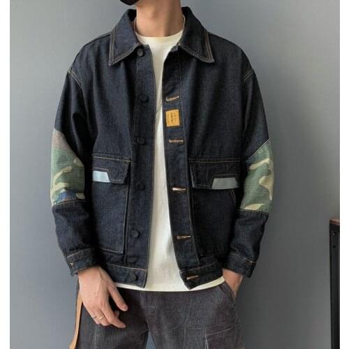 2021 Fashion Streetwear Men Jacket Retro Blue Fashion Stitching Jackets Men Size S-3XL Hip Hop Punk Coats