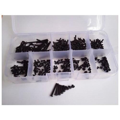270PCS M2 Allen Bolt Hex Socket Countersunk Flat Head Screw Assortment Set Black High Quality