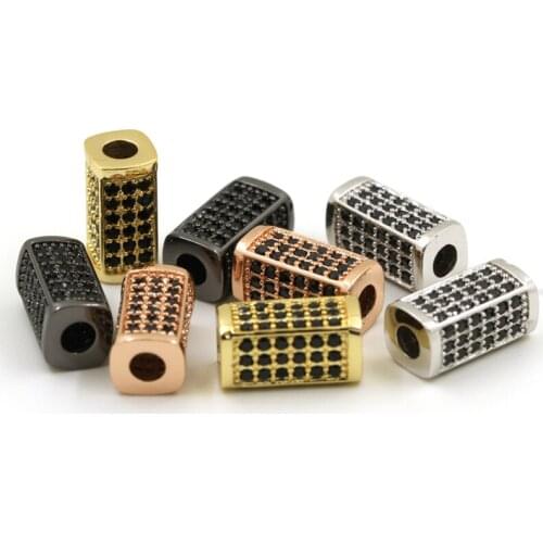 3pcs/lot Micro Pave Black Cubic Zirconia Rectangular Square Beads for DIY Bracelet and Necklace Jewelry