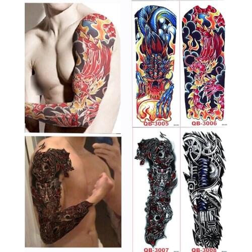 4pcs/set Large Big Temporary Tattoos stickers Full Arm Cool Fake Tattoo sleeves Designs Black Fire Death Skull Rose