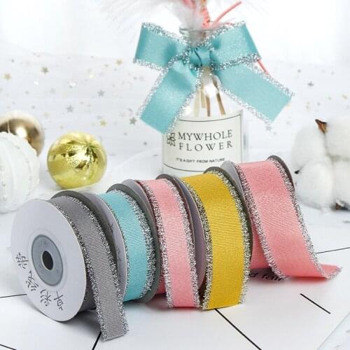 5Meters/Lot 1.6-3.8CM Silver Weft Ribbon Whisker Gift Flowers Baking Wedding Decoration Carry Silk Color Florist Floral Ribbons
