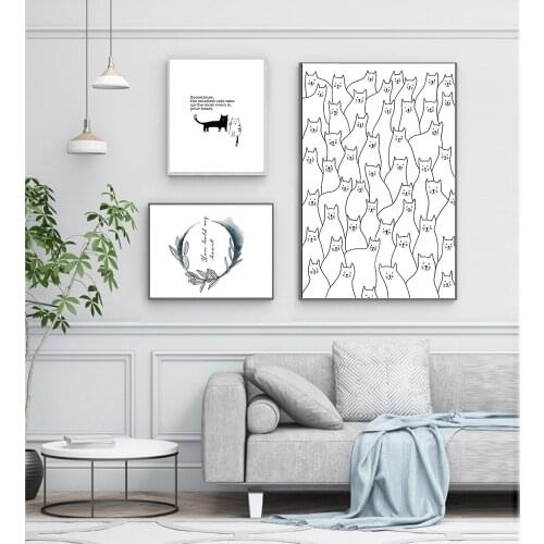 Abstract Cartoon Line White Cats Draw Picture Home Decor Nordic Canvas Painting Wall Art Modern Posters and Prints for Bedroom