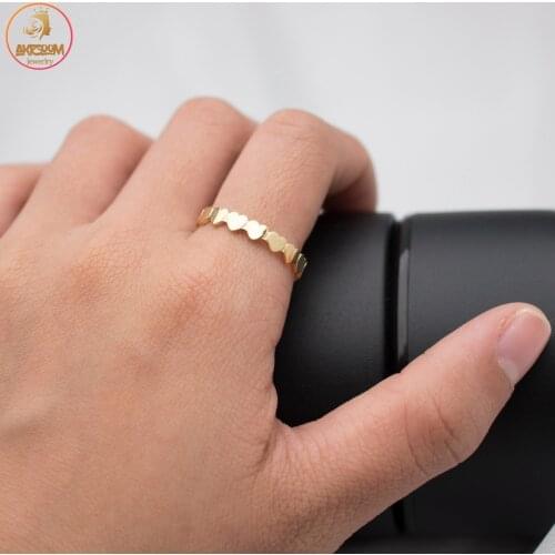 Akizoom Gold Color Heart Shape Rings for Women Stainless Steel Adjustable Open Size Finger Ring Wedding Fashion Jewelry Gift