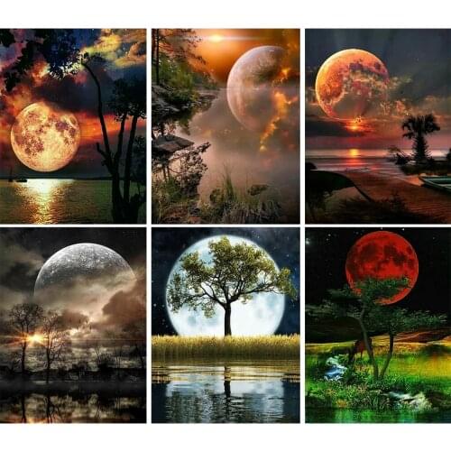 5D DIY Diamond Painting Landscape Moon Picture Cross Stitch Kit Full Diamond Embroidery Rhinestone Mosaic Home Decoration Gift