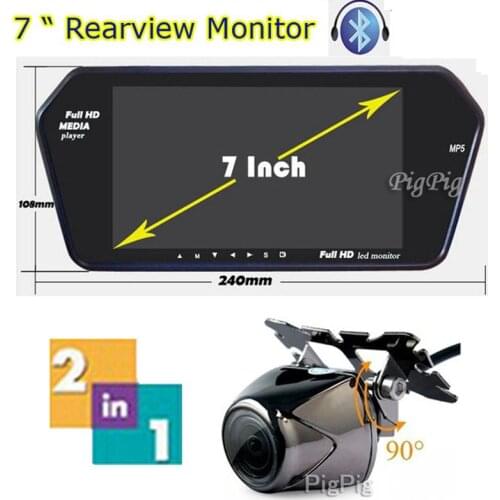 High Resolution 1034*600 Full 7'' TFT LCD Car Mirror Monitor Bluetooth + MP5 Usb/TF Slot Parking & Reverse Car Rear View Camera