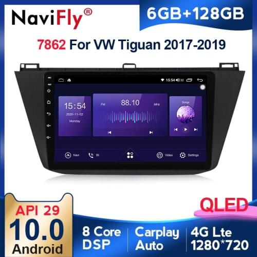 NaviFly 6GB+128GB QLED 1280*720 Android 10 For Volkswagen Tiguan 2 Mk 2016 - 2018 Navigation GPS Car Multimedia Radio Player