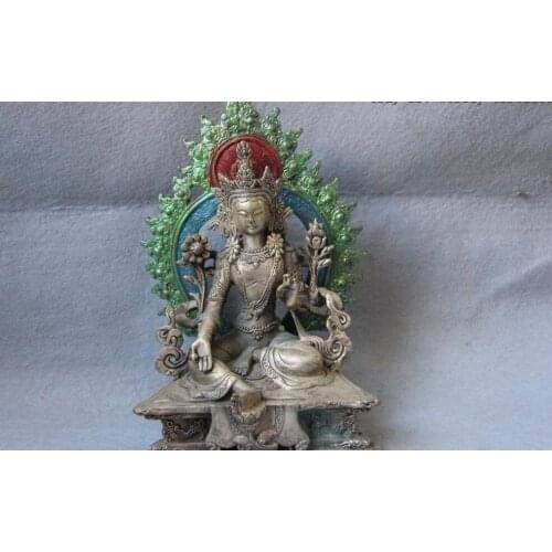 Free Shipping Tibet buddhism white copper silver green Tara kwan-Yin Guan Yin boddhisattva 21cjm