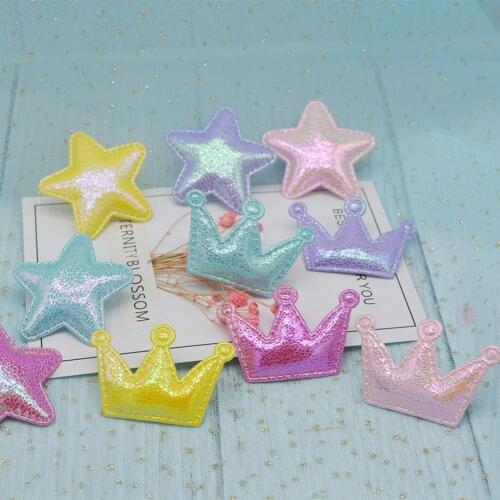 30Pcs Glitter Shiny PU Crown Padded Patches For Baby Girls Hair Accessories Appliques For DIY Clothes Crafts BB Clips Ornament