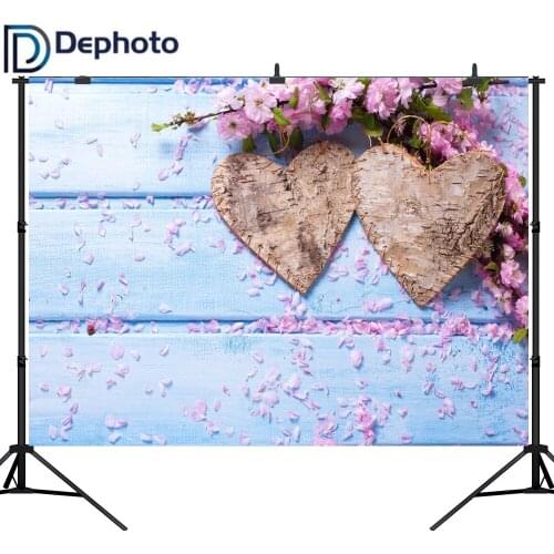 Dephoto Valentines Day Background Pink flower Newborn Photography Backdrops Blue Wooden Wall Photo Backdrop Studio