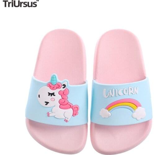 Kids Boys Girls Unicorn Slippers PVC Children Cartoon Home Shoes Rainbow Flip Flops 2020 Cute Sandals Toddler Indoor Shoes