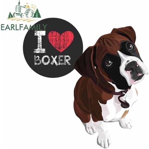 EARLFAMILY 13cm x 12.5cm Cute Dog I love boxer Car Sticker Cartoon Animal Dog Love Pet Car Decal 3D Dog Car Styling