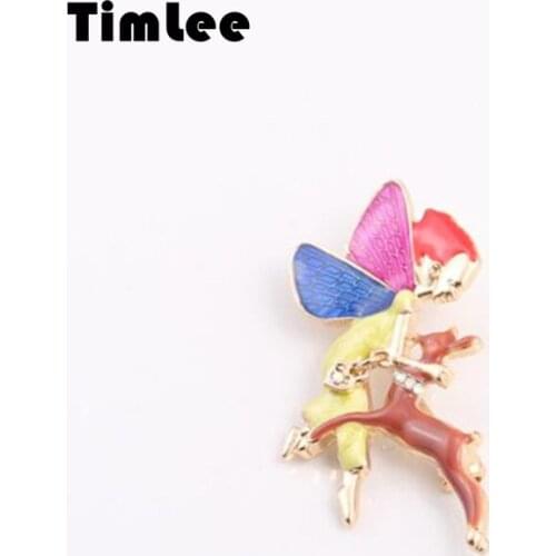 Timlee X050 Beautiful Drop Gaze Enamel Dances With Deer Brooch Pins,Fashion Jewelry Wholesale