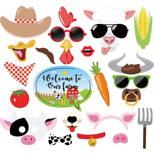 Farm Animals DIY Photobooth Props Theme Party Decorations Pig Chicken Paper Cards Photobooth Props Party Favors Supplies