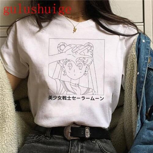 Sailor Moon 90s funny T Shirt Harajuku clothes Tshirt Aesthetic cat Anime Women Cute Female T-shirt Kawaii Tees Fashion Ullzang