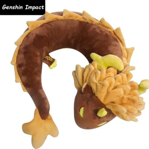 Genshin Impact Cosplay Zhongli Hu Tao Dragon U Shaped Pillow Protector Siesta Cushion Plush Doll Travel Neck Pillow Gift