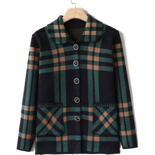 Comfortable Autumn Winter Women Sweater Stripe Pocket Turn Down Collar Design Button Sweater Cardigan Casual Loose Big Size Coat